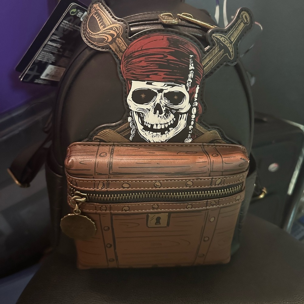 Disney Pirate Skull Backpack with Brown and Black